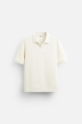 Textured Polo Shirt with Ribbed Trims