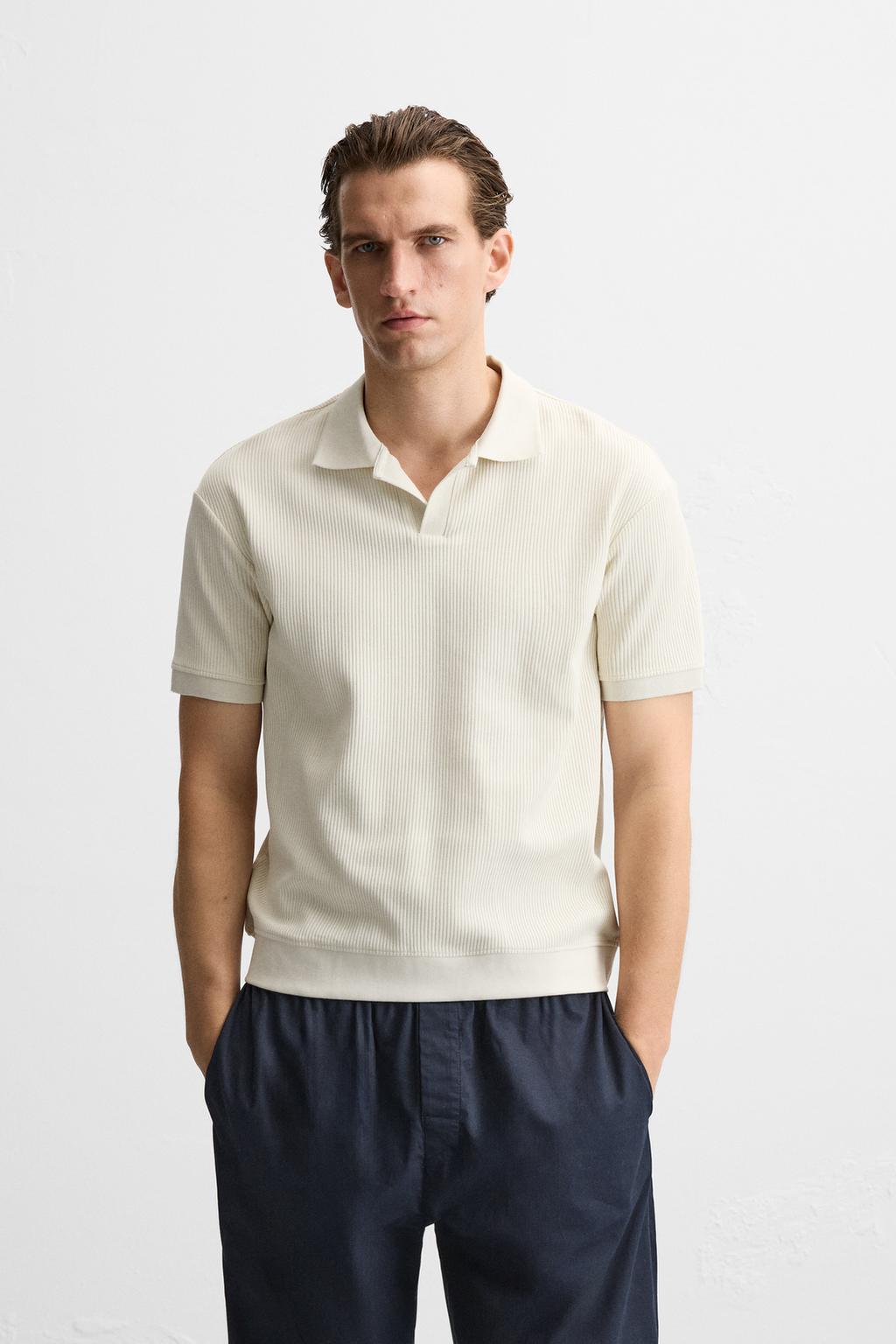 Textured Polo Shirt with Ribbed Trims