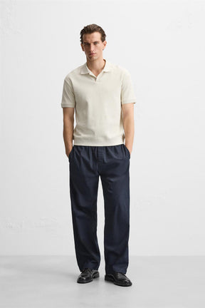 Textured Polo Shirt with Ribbed Trims