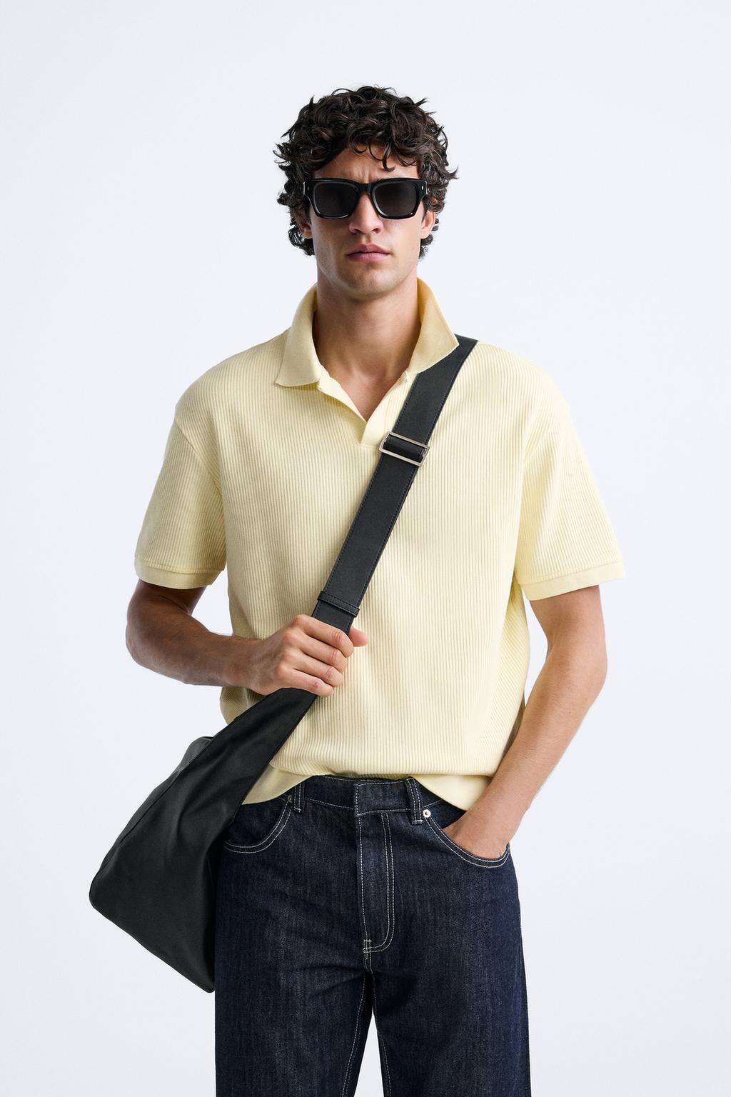 Textured Polo Shirt with Ribbed Trims