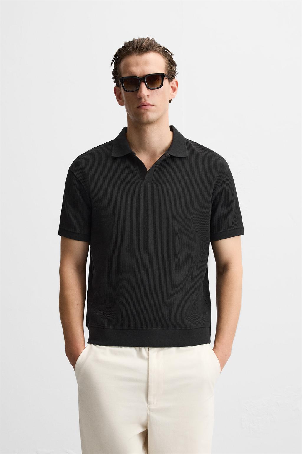 Textured Polo Shirt with Ribbed Trims