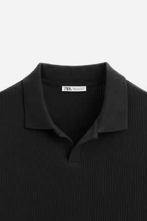 Textured Polo Shirt with Ribbed Trims