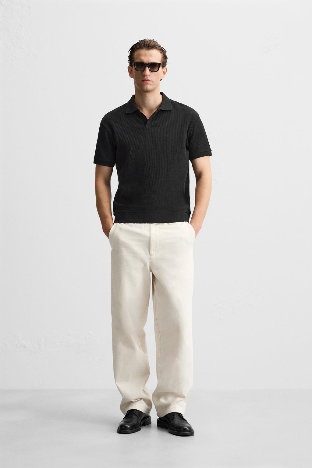 Textured Polo Shirt with Ribbed Trims