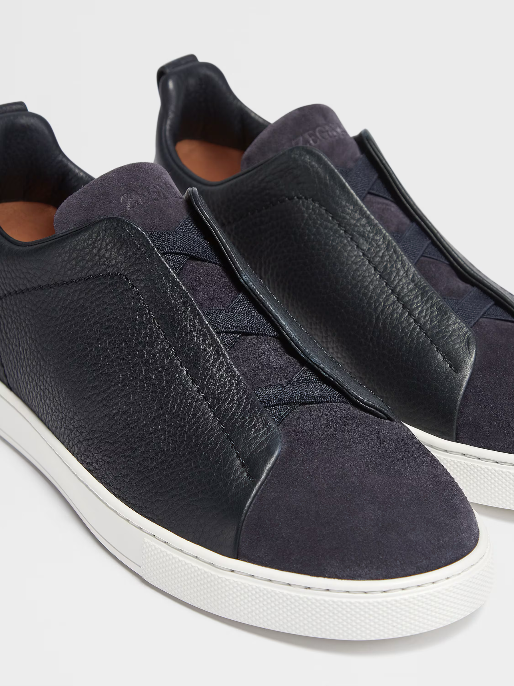 Navy Blue Leather and Suede Triple Stitch™ Sneakers