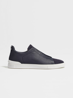 Navy Blue Leather and Suede Triple Stitch™ Sneakers