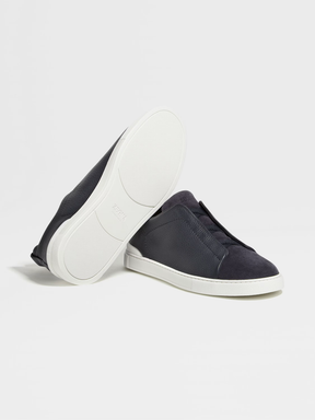 Navy Blue Leather and Suede Triple Stitch™ Sneakers