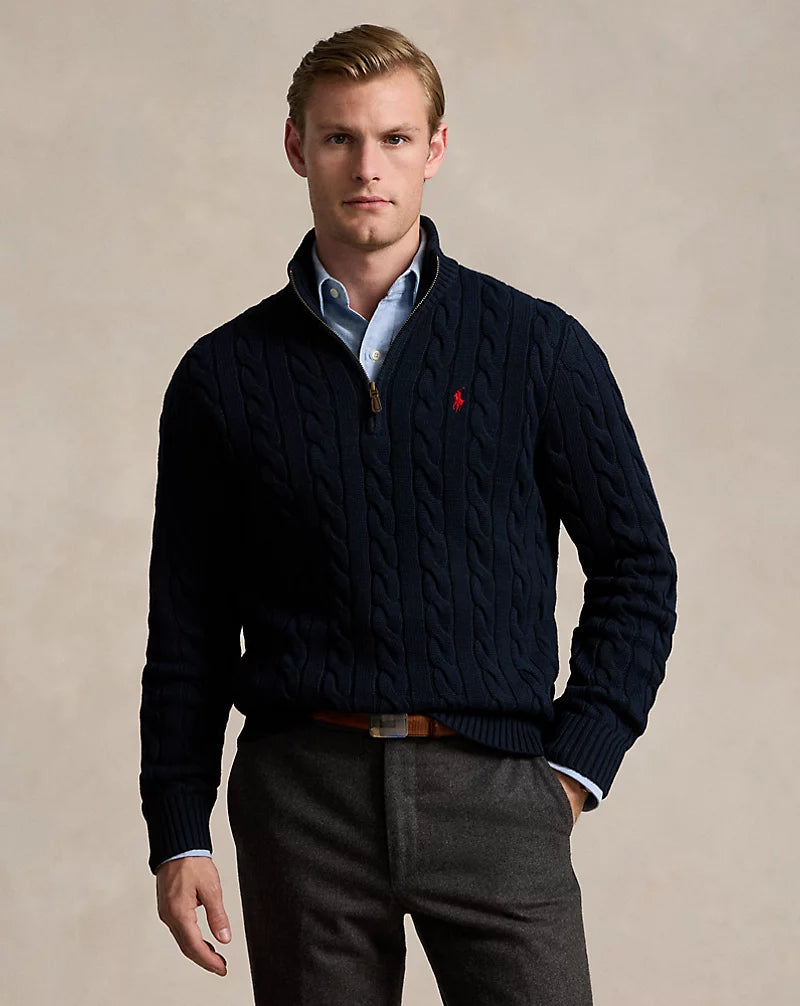 Cable-Knit Cotton Quarter-Zip Jumper