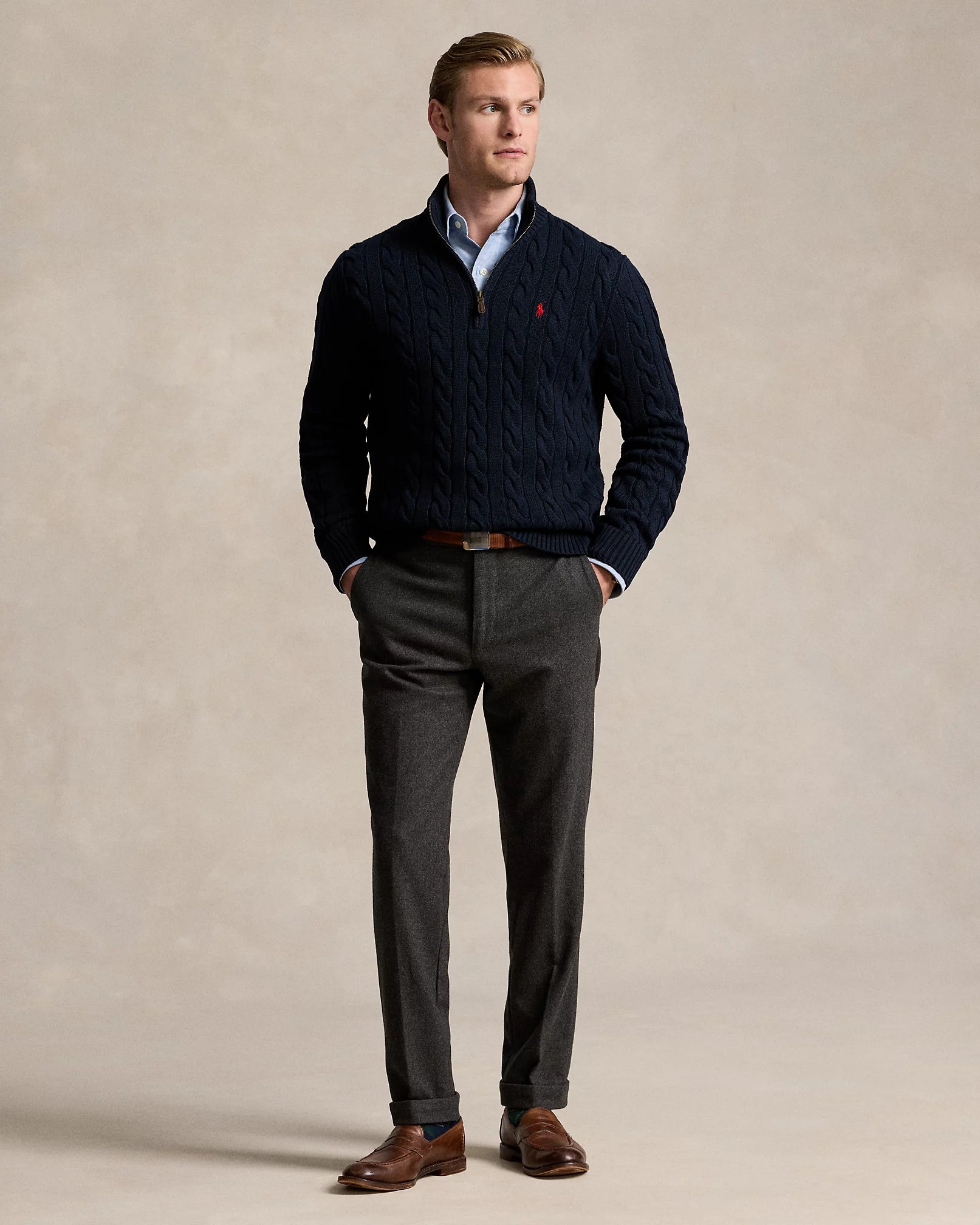 Cable-Knit Cotton Quarter-Zip Jumper