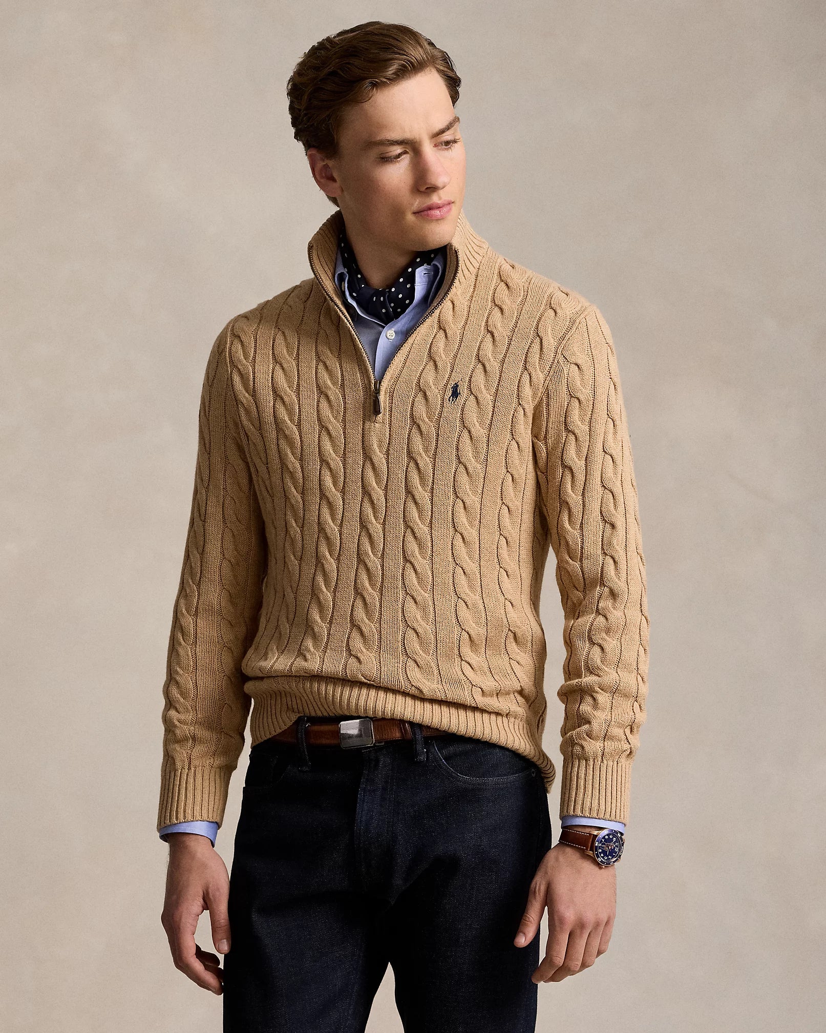 Cable-Knit Cotton Quarter-Zip Jumper