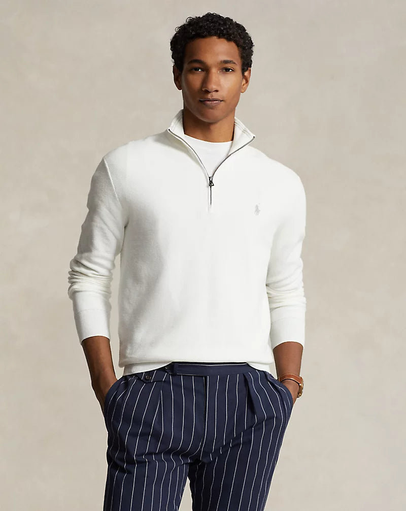 Mesh-Knit Cotton Quarter-Zip Jumper