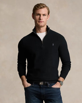 Mesh-Knit Cotton Quarter-Zip Jumper