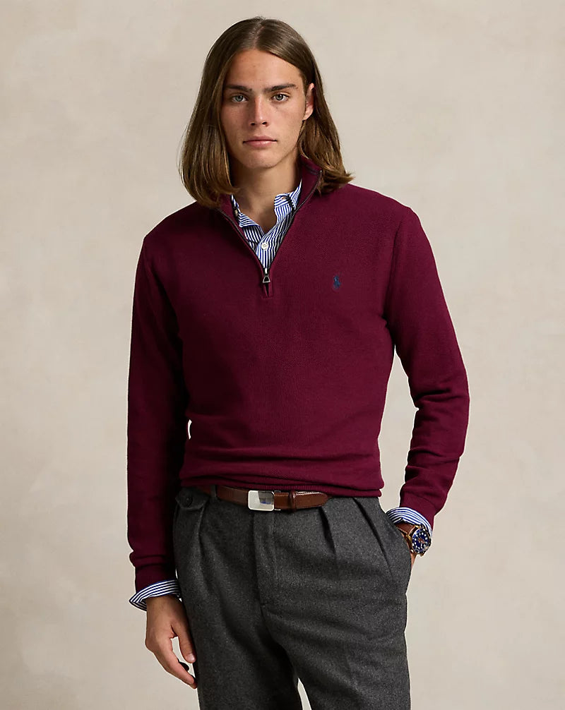 Mesh-Knit Cotton Quarter-Zip Jumper